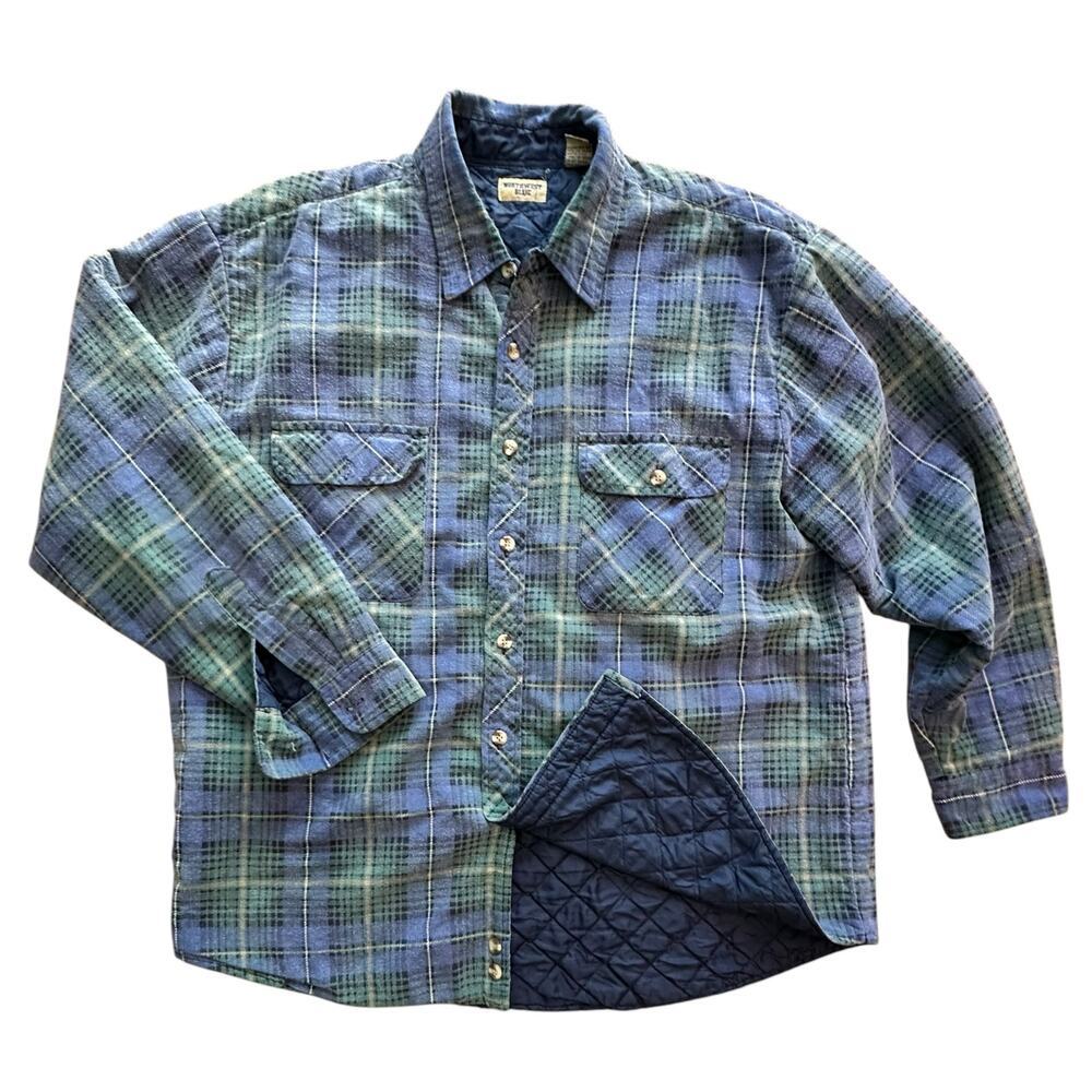 VINTAGE Flannel Jacket x Mens Womens Blue Green Oversized Flannel Jacket SZ XL
